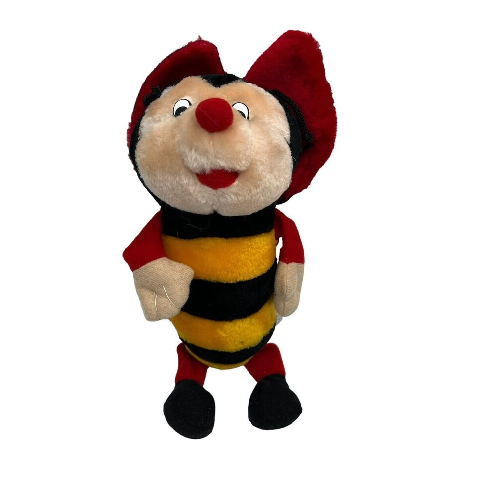 Vintage Bee Lady Bug Plush Plastic Eyes‎ 12" Hard Stuffed Toy Insect